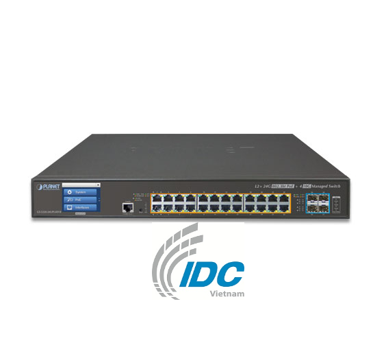 L2+ 24-Port 10/100/1000T 802.3at PoE + 4-Port 10G SFP+ Managed Switch with LCD touch screen